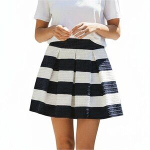 DAILY SPECIAL Navy White Stripe Elastic Waist Pleated Pull On Skirt - Size Large